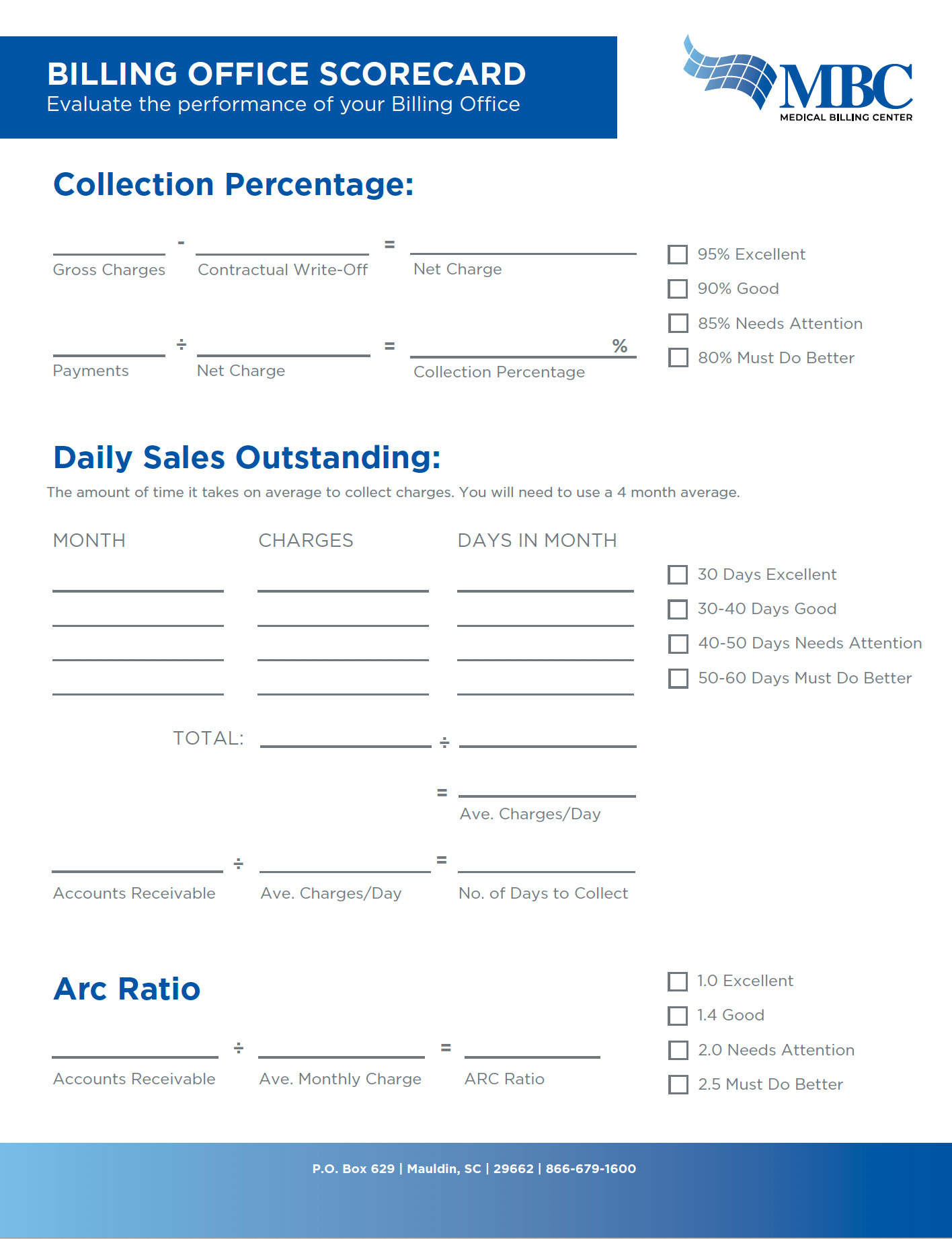 Medical Billing Center Billing Office Scorecard